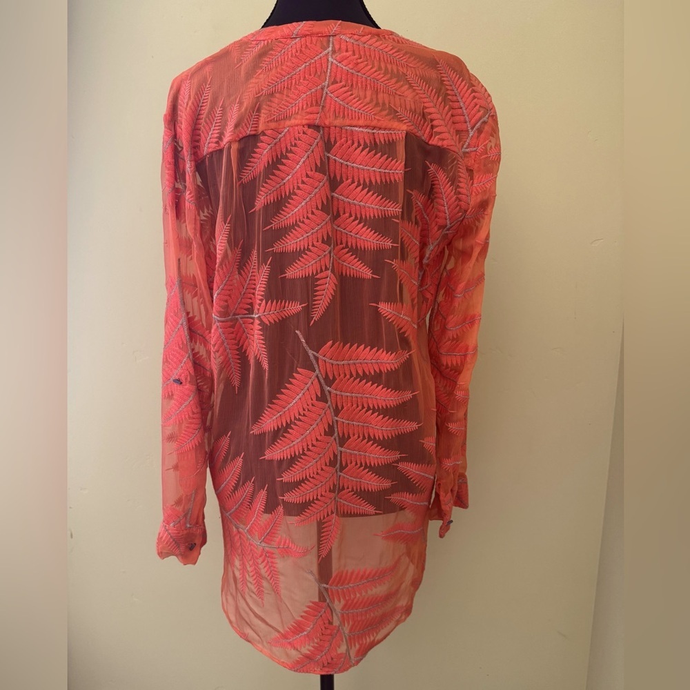 Alice + Olivia Women's 100% Silk Pullover Tunic Blouse, Coral Orange, Size XS/TP - Picture 6 of 13